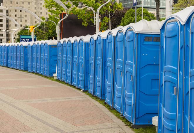 Seasonal porta potty units set up at a Burlington, North Carolina venue